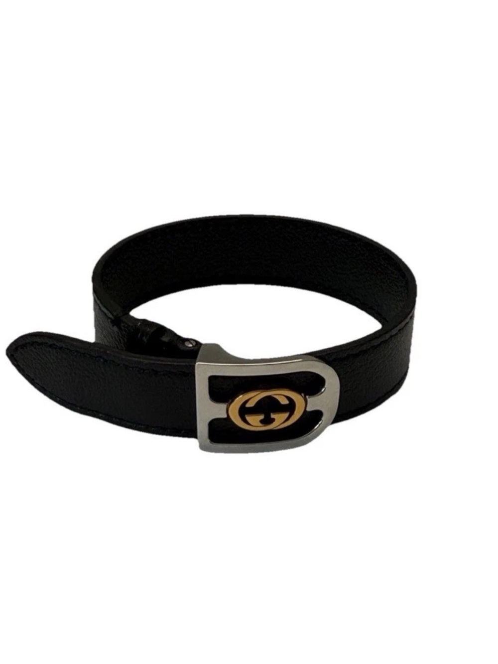 Gucci Black Leather Bracelet with Gold-Tone Double G Accent
